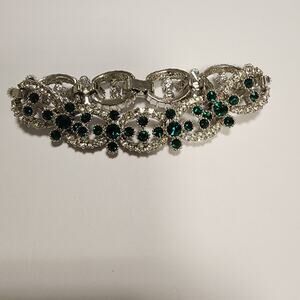 Rhinestone and faux emerald encrusted fashion Bracelet jb